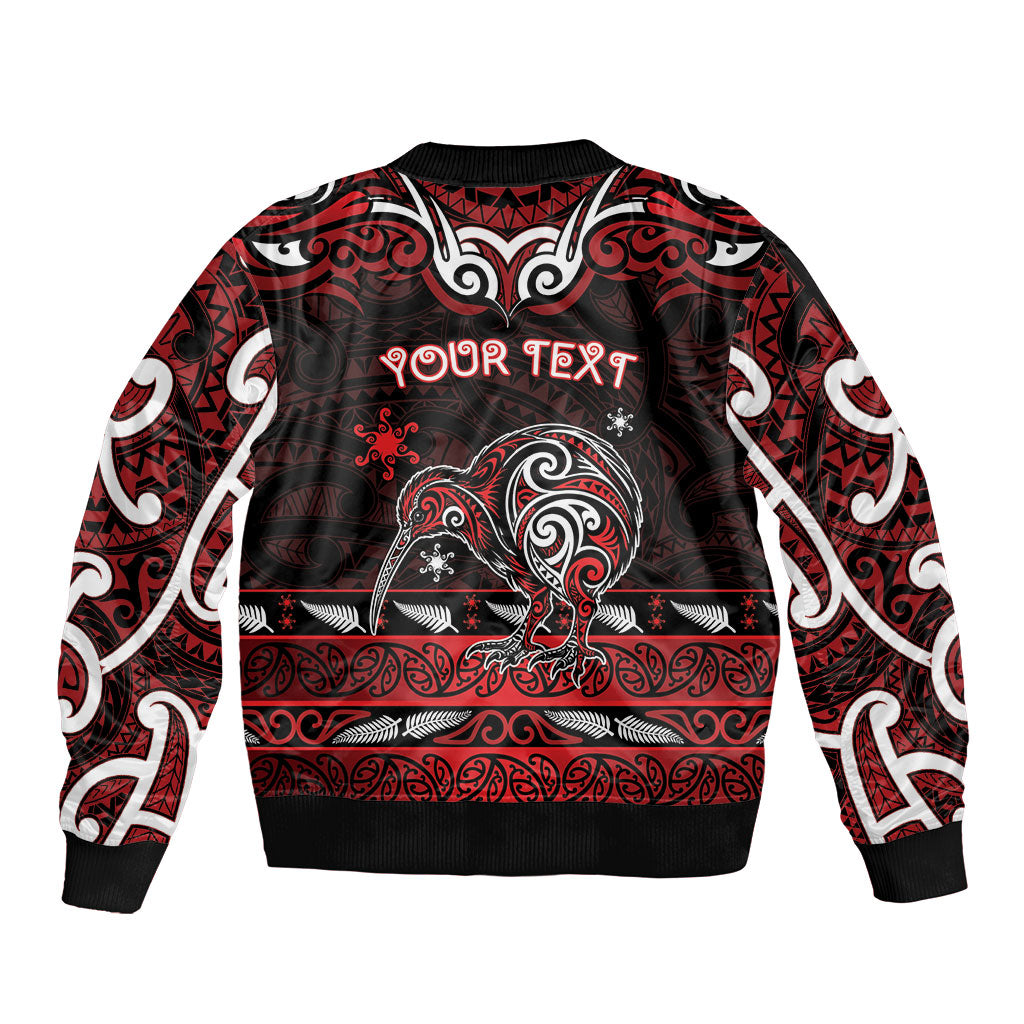 Personalised Ngapuhi Aotearoa Meri Kirihimete Bomber Jacket Maori Kiwi Bird Silver Fern Koru Pattern