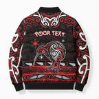 Personalised Ngapuhi Aotearoa Meri Kirihimete Bomber Puffer Jacket Maori Kiwi Bird Silver Fern Koru Pattern
