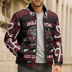 Personalised Ngapuhi Aotearoa Meri Kirihimete Bomber Puffer Jacket Maori Kiwi Bird Silver Fern Koru Pattern