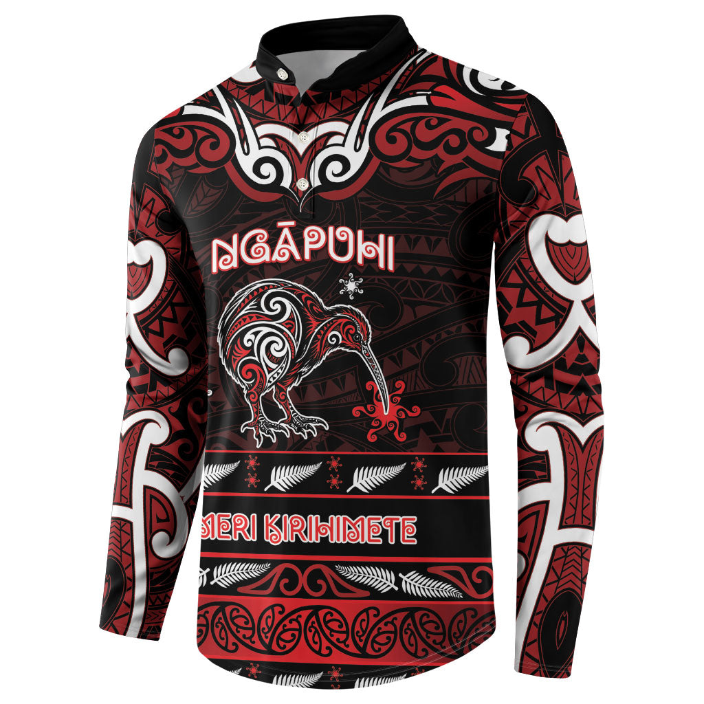 Personalised Ngapuhi Aotearoa Meri Kirihimete Button Sweatshirt Maori Kiwi Bird Silver Fern Koru Pattern