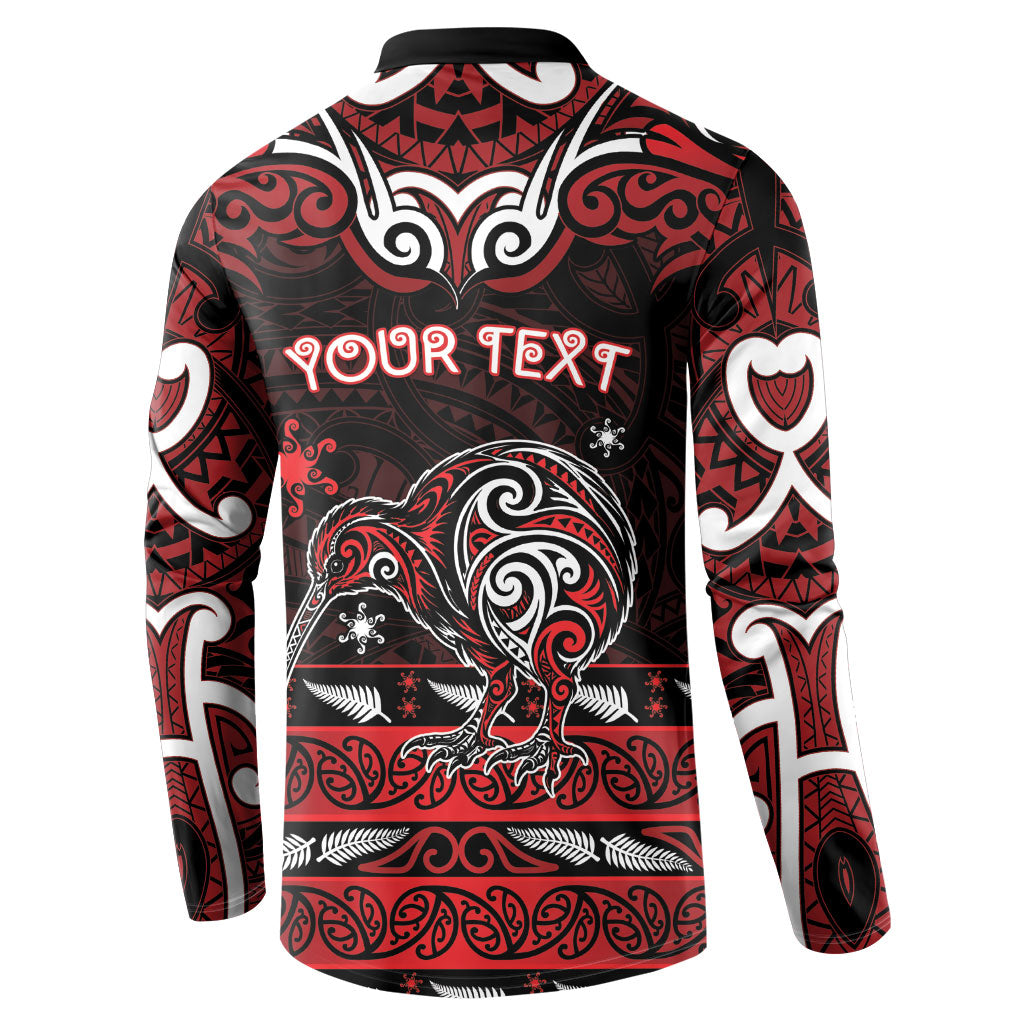 Personalised Ngapuhi Aotearoa Meri Kirihimete Button Sweatshirt Maori Kiwi Bird Silver Fern Koru Pattern