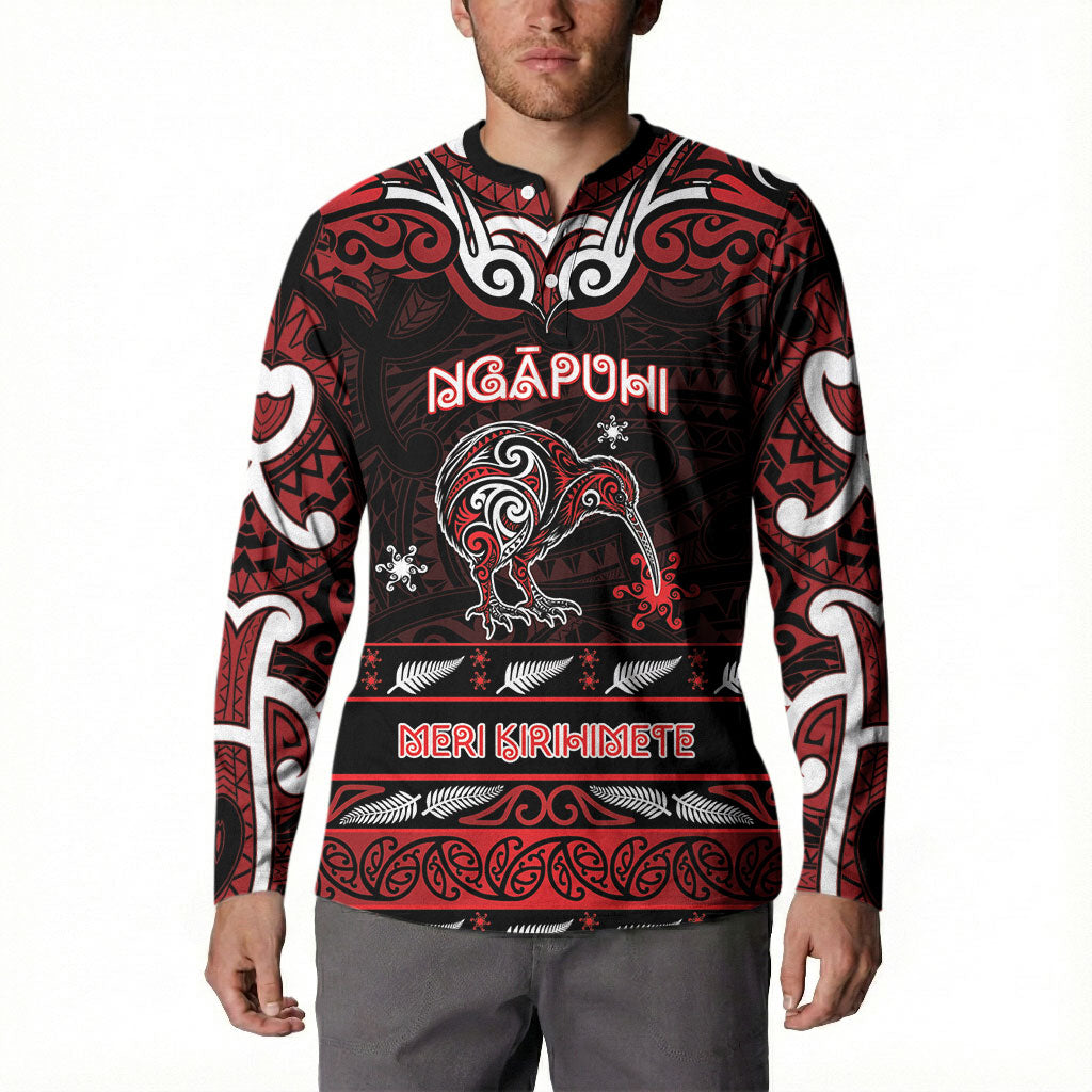 Personalised Ngapuhi Aotearoa Meri Kirihimete Button Sweatshirt Maori Kiwi Bird Silver Fern Koru Pattern
