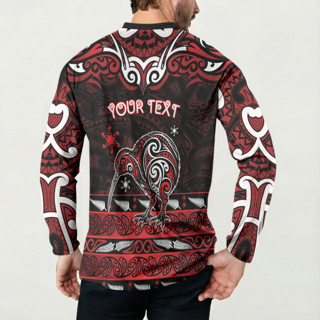 Personalised Ngapuhi Aotearoa Meri Kirihimete Button Sweatshirt Maori Kiwi Bird Silver Fern Koru Pattern