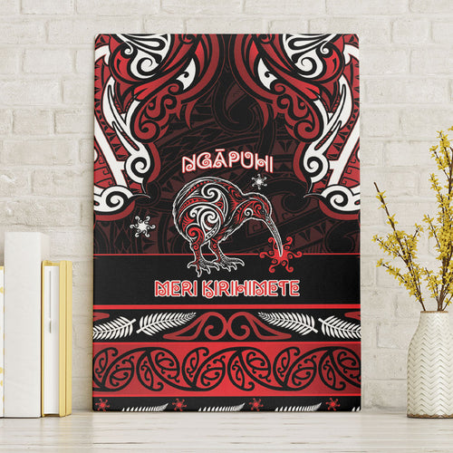 Ngapuhi Aotearoa Meri Kirihimete Canvas Wall Art Maori Kiwi Bird Silver Fern Koru Pattern