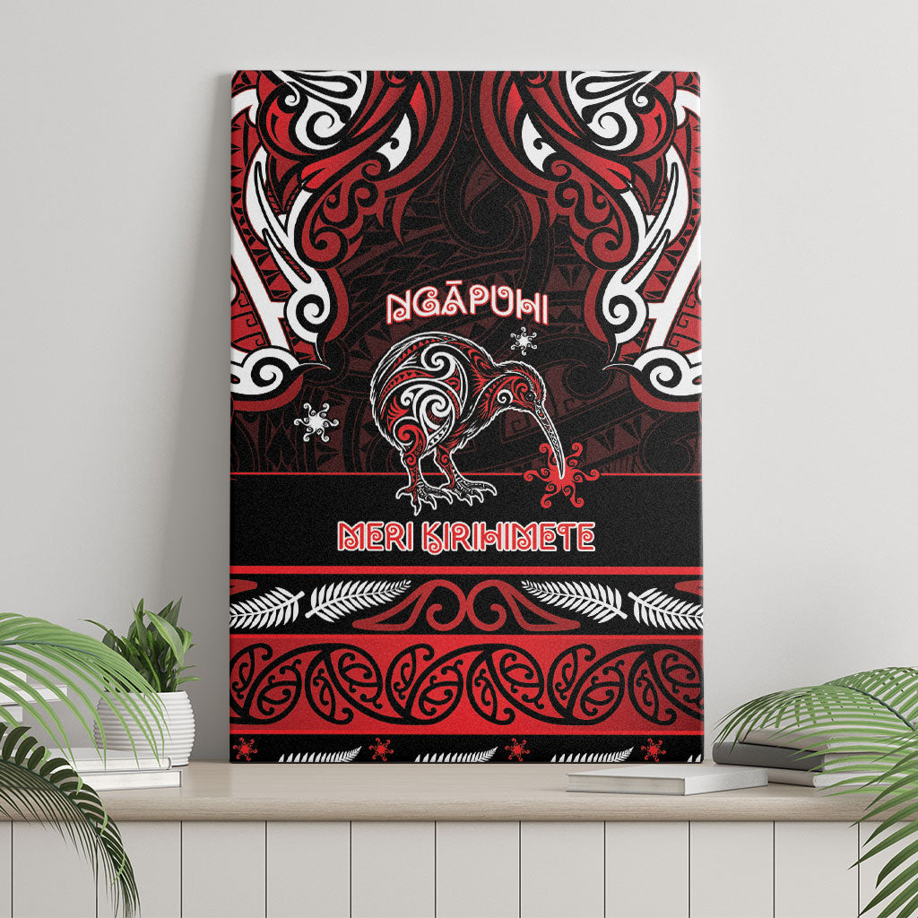Ngapuhi Aotearoa Meri Kirihimete Canvas Wall Art Maori Kiwi Bird Silver Fern Koru Pattern
