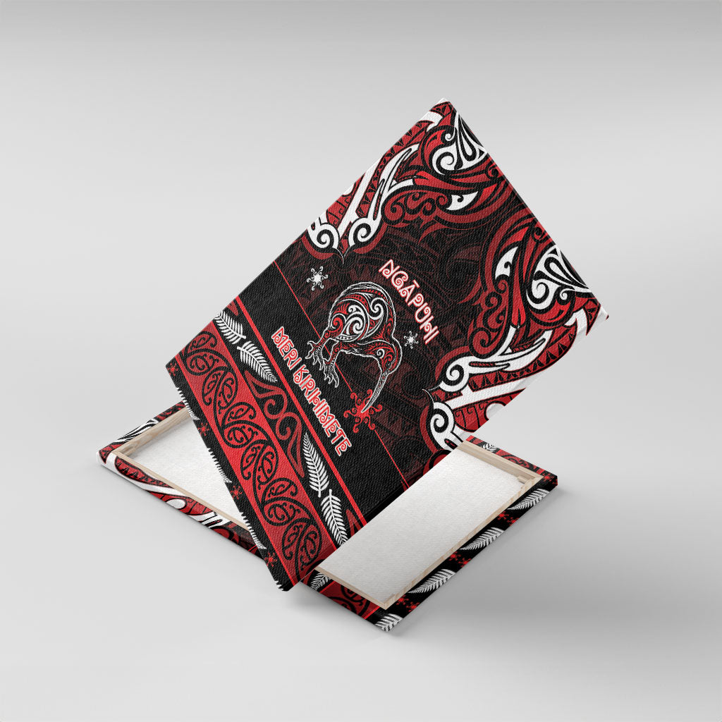 Ngapuhi Aotearoa Meri Kirihimete Canvas Wall Art Maori Kiwi Bird Silver Fern Koru Pattern
