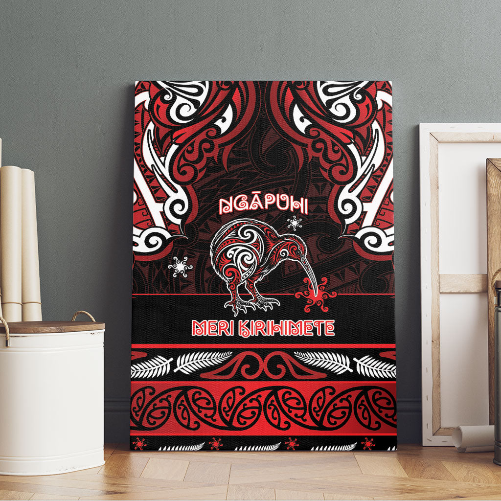Ngapuhi Aotearoa Meri Kirihimete Canvas Wall Art Maori Kiwi Bird Silver Fern Koru Pattern
