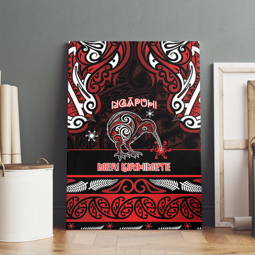 Ngapuhi Aotearoa Meri Kirihimete Canvas Wall Art Maori Kiwi Bird Silver Fern Koru Pattern
