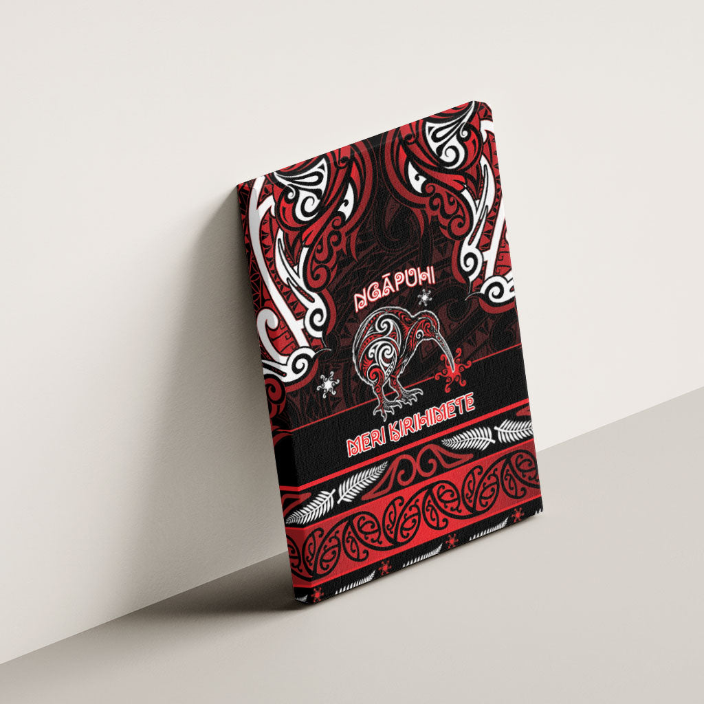 Ngapuhi Aotearoa Meri Kirihimete Canvas Wall Art Maori Kiwi Bird Silver Fern Koru Pattern