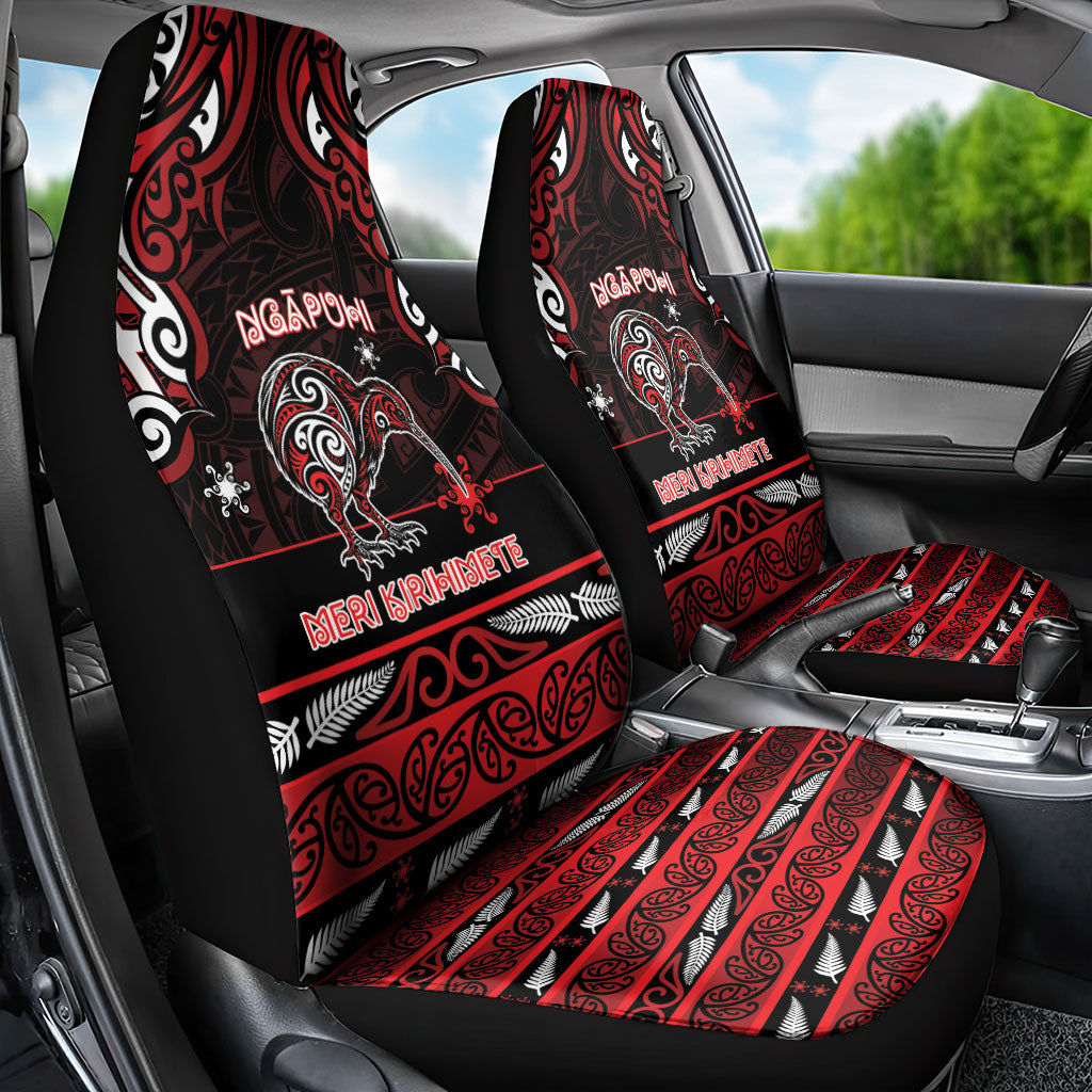 Ngapuhi Aotearoa Meri Kirihimete Car Seat Cover Maori Kiwi Bird Silver Fern Koru Pattern