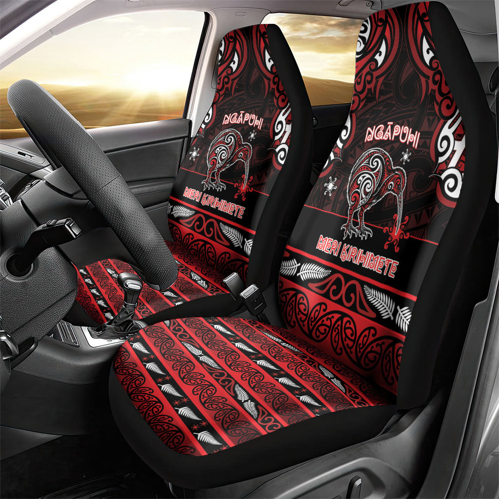 Ngapuhi Aotearoa Meri Kirihimete Car Seat Cover Maori Kiwi Bird Silver Fern Koru Pattern