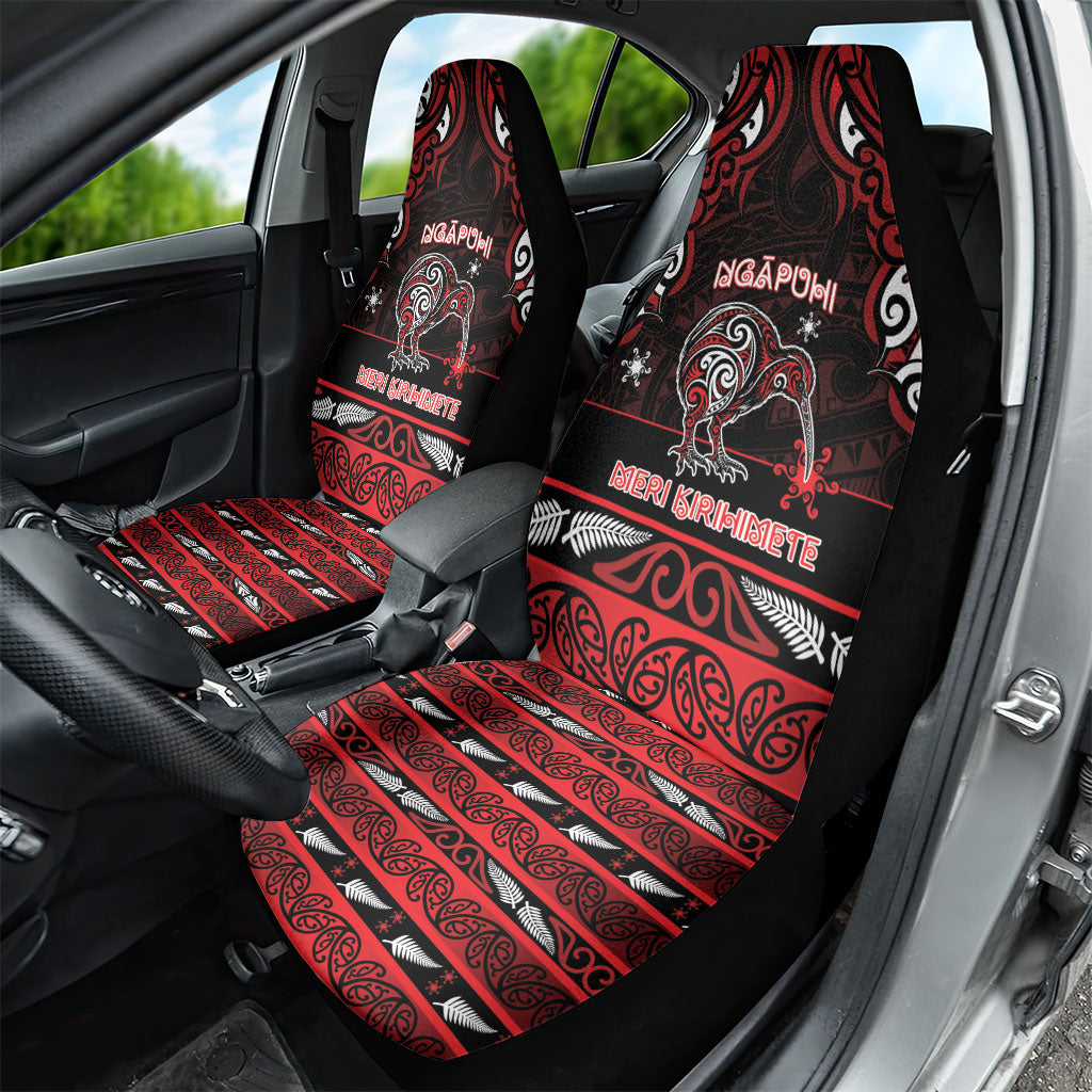Ngapuhi Aotearoa Meri Kirihimete Car Seat Cover Maori Kiwi Bird Silver Fern Koru Pattern