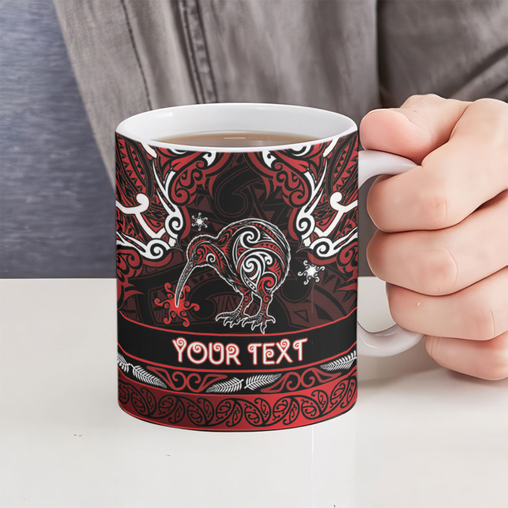 Personalised Ngapuhi Aotearoa Meri Kirihimete Ceramic Mug Maori Kiwi Bird Silver Fern Koru Pattern