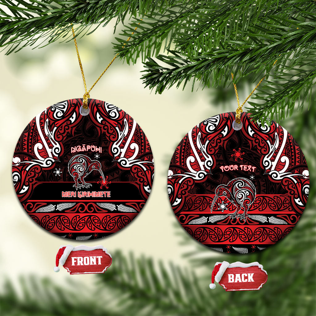 Personalised Ngapuhi Aotearoa Meri Kirihimete Ceramic Ornament Maori Kiwi Bird Silver Fern Koru Pattern