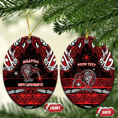 Personalised Ngapuhi Aotearoa Meri Kirihimete Ceramic Ornament Maori Kiwi Bird Silver Fern Koru Pattern