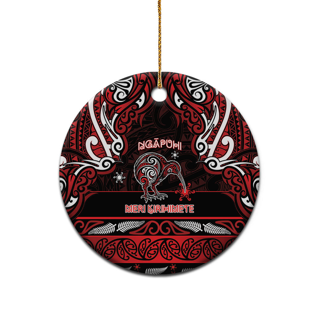 Personalised Ngapuhi Aotearoa Meri Kirihimete Ceramic Ornament Maori Kiwi Bird Silver Fern Koru Pattern