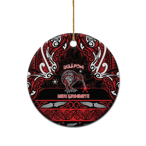 Personalised Ngapuhi Aotearoa Meri Kirihimete Ceramic Ornament Maori Kiwi Bird Silver Fern Koru Pattern