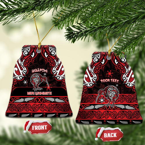 Personalised Ngapuhi Aotearoa Meri Kirihimete Ceramic Ornament Maori Kiwi Bird Silver Fern Koru Pattern