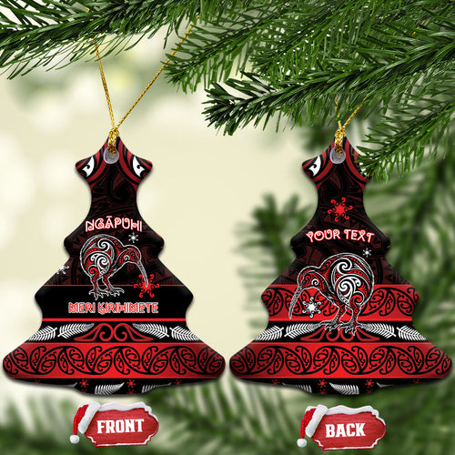 Personalised Ngapuhi Aotearoa Meri Kirihimete Ceramic Ornament Maori Kiwi Bird Silver Fern Koru Pattern