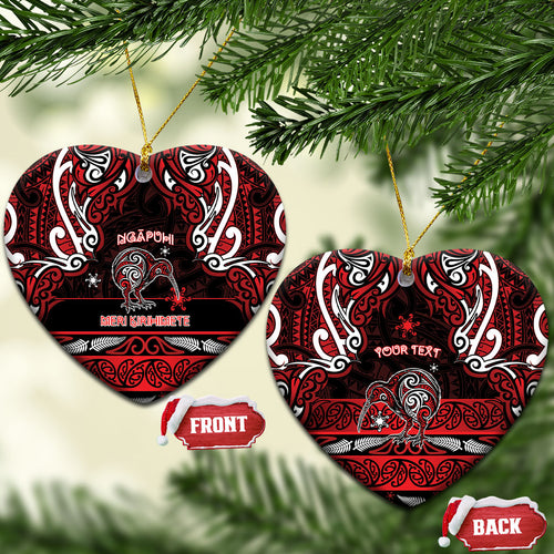 Personalised Ngapuhi Aotearoa Meri Kirihimete Ceramic Ornament Maori Kiwi Bird Silver Fern Koru Pattern