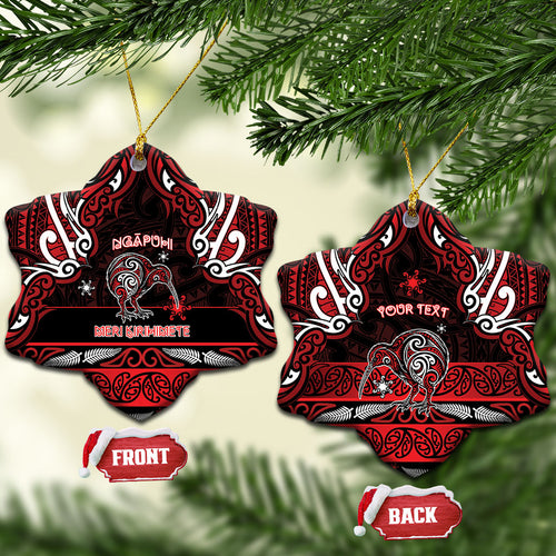 Personalised Ngapuhi Aotearoa Meri Kirihimete Ceramic Ornament Maori Kiwi Bird Silver Fern Koru Pattern