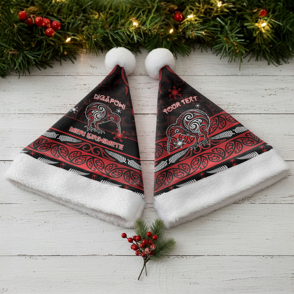 Personalised Ngapuhi Aotearoa Meri Kirihimete Christmas Santa Hat Maori Kiwi Bird Silver Fern Koru Pattern