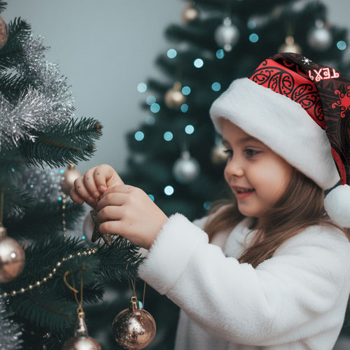 Personalised Ngapuhi Aotearoa Meri Kirihimete Christmas Santa Hat Maori Kiwi Bird Silver Fern Koru Pattern