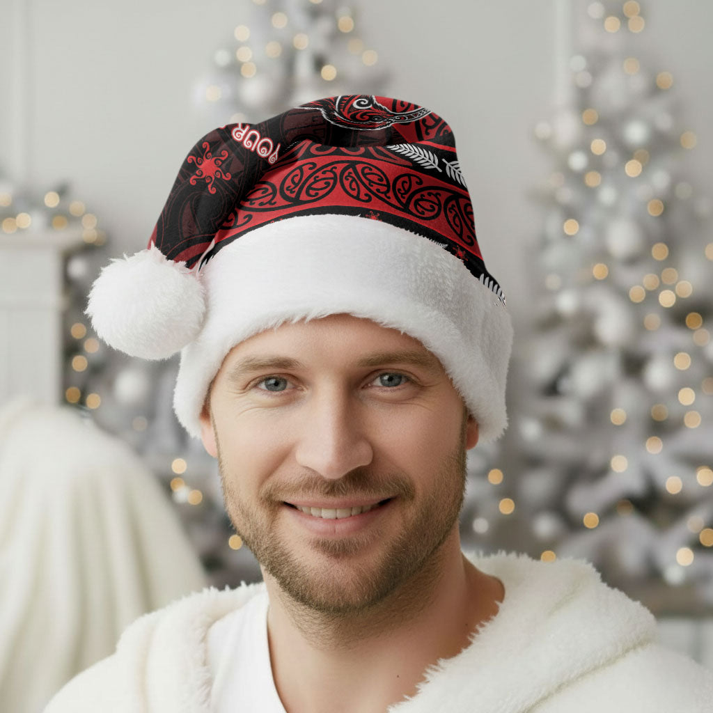 Personalised Ngapuhi Aotearoa Meri Kirihimete Christmas Santa Hat Maori Kiwi Bird Silver Fern Koru Pattern