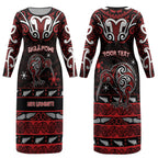 Personalised Ngapuhi Aotearoa Meri Kirihimete Couples Matching Long Sleeve Bodycon Dress and Long Sleeve Button Shirt Maori Kiwi Bird Silver Fern Koru Pattern