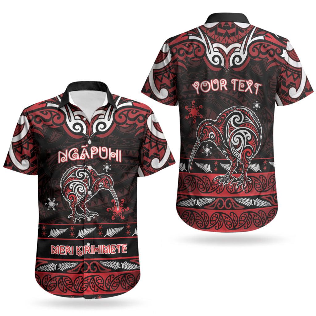 Personalised Ngapuhi Aotearoa Meri Kirihimete Couples Matching Off Shoulder Maxi Dress and Hawaiian Shirt Maori Kiwi Bird Silver Fern Koru Pattern