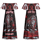 Personalised Ngapuhi Aotearoa Meri Kirihimete Couples Matching Off Shoulder Maxi Dress and Hawaiian Shirt Maori Kiwi Bird Silver Fern Koru Pattern