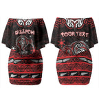 Personalised Ngapuhi Aotearoa Meri Kirihimete Couples Matching Off Shoulder Short Dress and Hawaiian Shirt Maori Kiwi Bird Silver Fern Koru Pattern