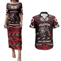 Personalised Ngapuhi Aotearoa Meri Kirihimete Couples Matching Puletasi and Hawaiian Shirt Maori Kiwi Bird Silver Fern Koru Pattern