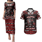 Personalised Ngapuhi Aotearoa Meri Kirihimete Couples Matching Puletasi and Hawaiian Shirt Maori Kiwi Bird Silver Fern Koru Pattern