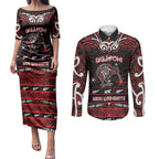 Personalised Ngapuhi Aotearoa Meri Kirihimete Couples Matching Puletasi and Long Sleeve Button Shirt Maori Kiwi Bird Silver Fern Koru Pattern