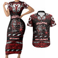 Personalised Ngapuhi Aotearoa Meri Kirihimete Couples Matching Short Sleeve Bodycon Dress and Hawaiian Shirt Maori Kiwi Bird Silver Fern Koru Pattern