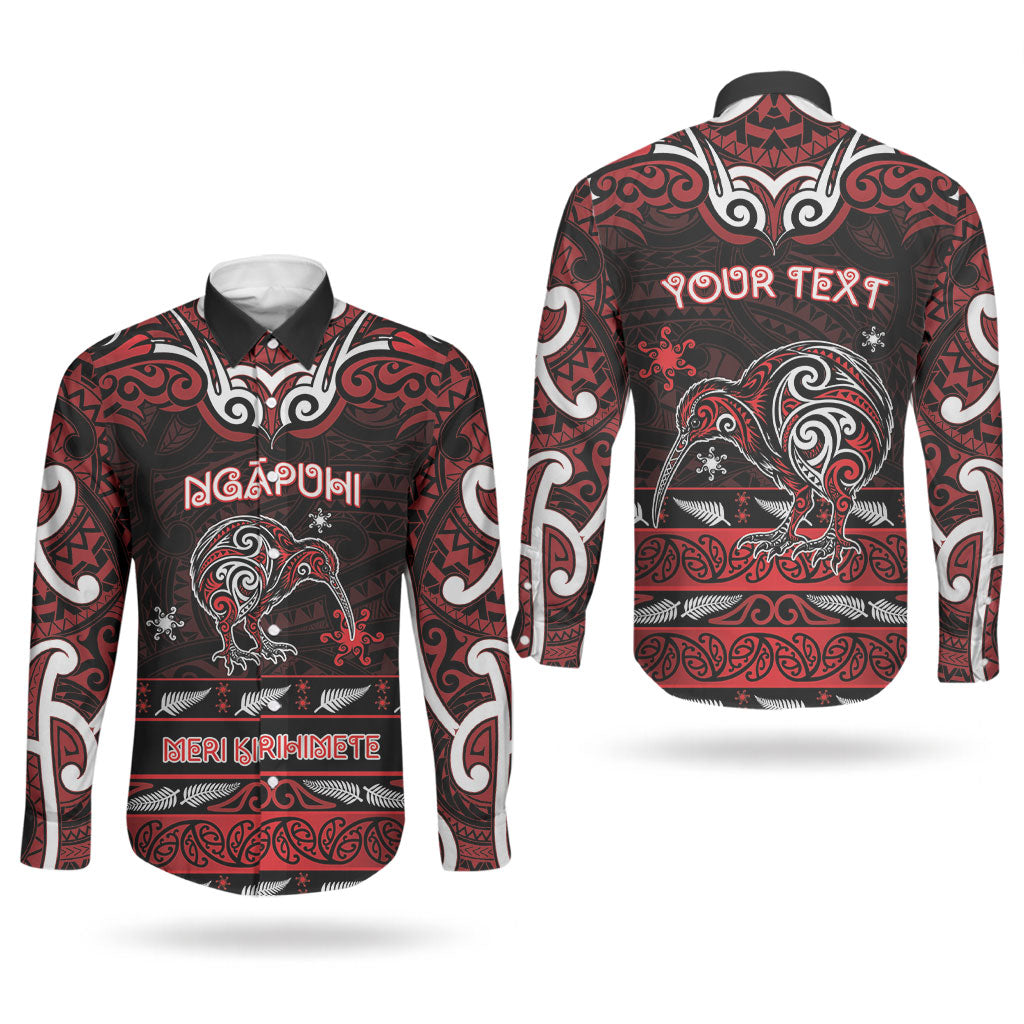 Personalised Ngapuhi Aotearoa Meri Kirihimete Couples Matching Short Sleeve Bodycon Dress and Long Sleeve Button Shirt Maori Kiwi Bird Silver Fern Koru Pattern