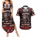 Personalised Ngapuhi Aotearoa Meri Kirihimete Couples Matching Summer Maxi Dress and Hawaiian Shirt Maori Kiwi Bird Silver Fern Koru Pattern