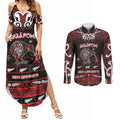 Personalised Ngapuhi Aotearoa Meri Kirihimete Couples Matching Summer Maxi Dress and Long Sleeve Button Shirt Maori Kiwi Bird Silver Fern Koru Pattern