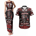 Personalised Ngapuhi Aotearoa Meri Kirihimete Couples Matching Tank Maxi Dress and Hawaiian Shirt Maori Kiwi Bird Silver Fern Koru Pattern