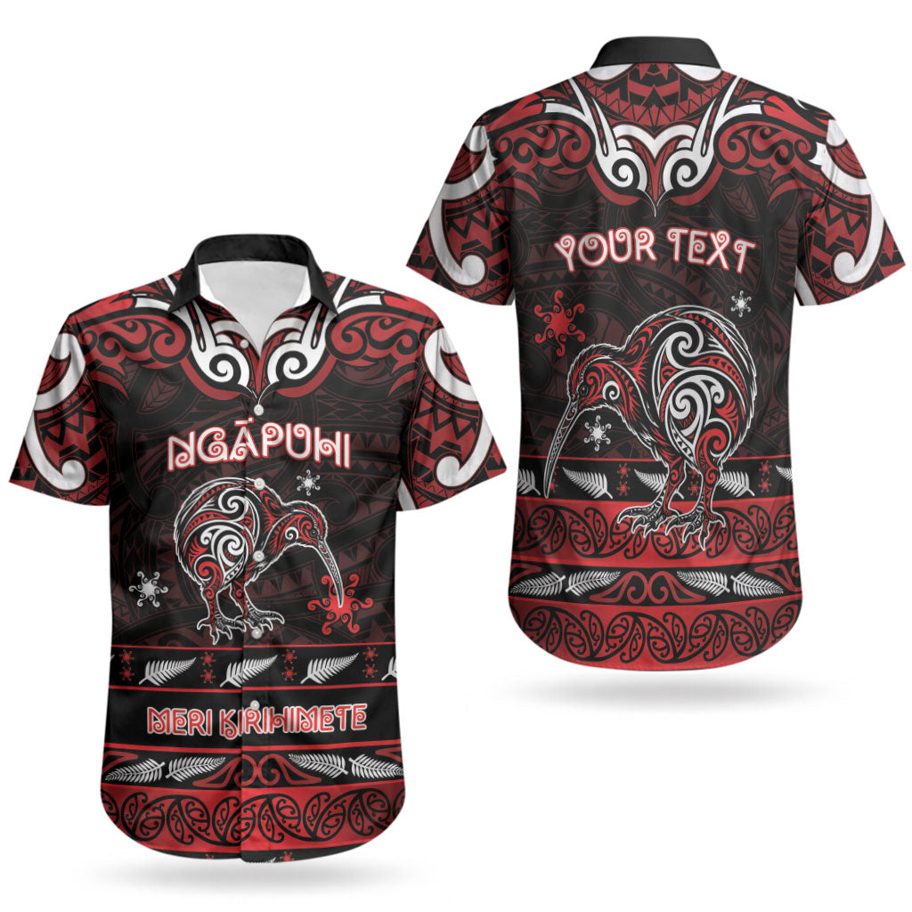 Personalised Ngapuhi Aotearoa Meri Kirihimete Couples Matching Tank Maxi Dress and Hawaiian Shirt Maori Kiwi Bird Silver Fern Koru Pattern