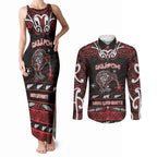 Personalised Ngapuhi Aotearoa Meri Kirihimete Couples Matching Tank Maxi Dress and Long Sleeve Button Shirt Maori Kiwi Bird Silver Fern Koru Pattern