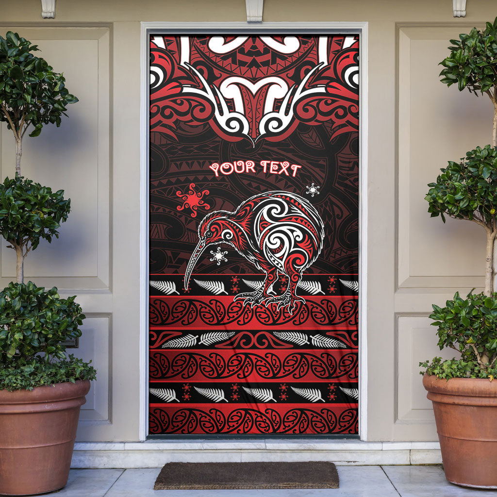 Personalised Ngapuhi Aotearoa Meri Kirihimete Door Cover Maori Kiwi Bird Silver Fern Koru Pattern