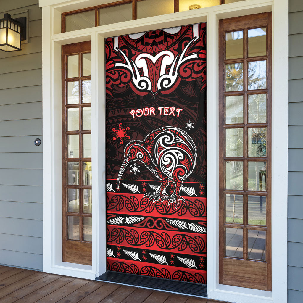 Personalised Ngapuhi Aotearoa Meri Kirihimete Door Cover Maori Kiwi Bird Silver Fern Koru Pattern