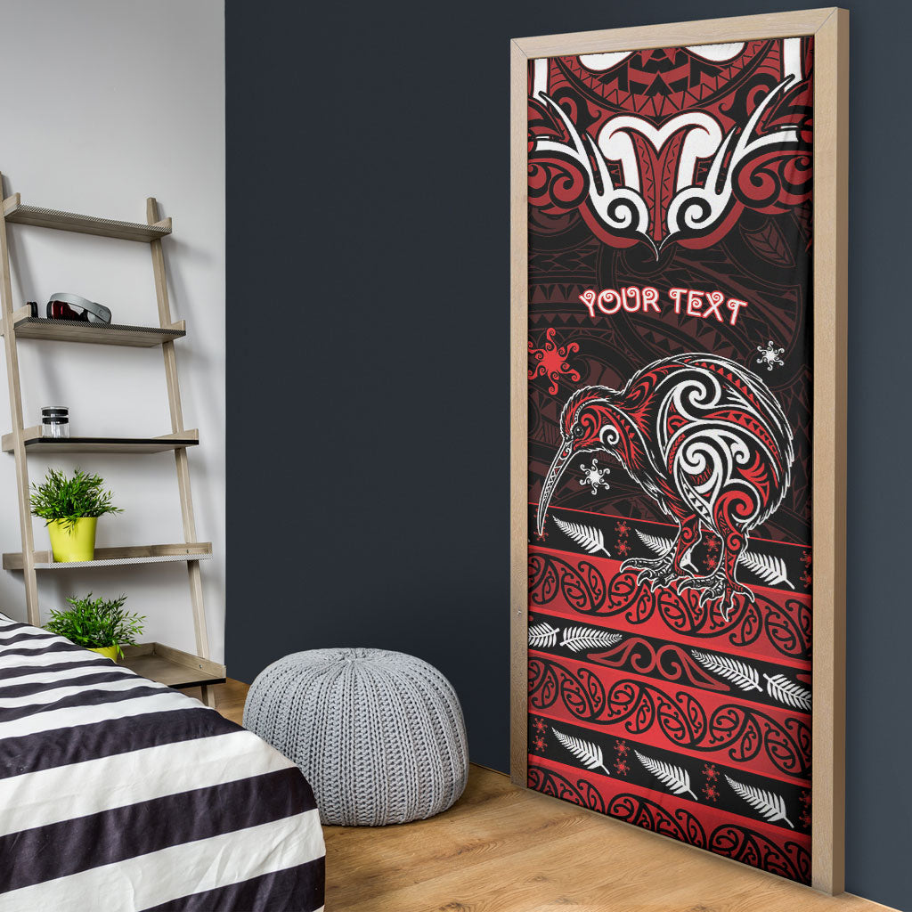 Personalised Ngapuhi Aotearoa Meri Kirihimete Door Cover Maori Kiwi Bird Silver Fern Koru Pattern