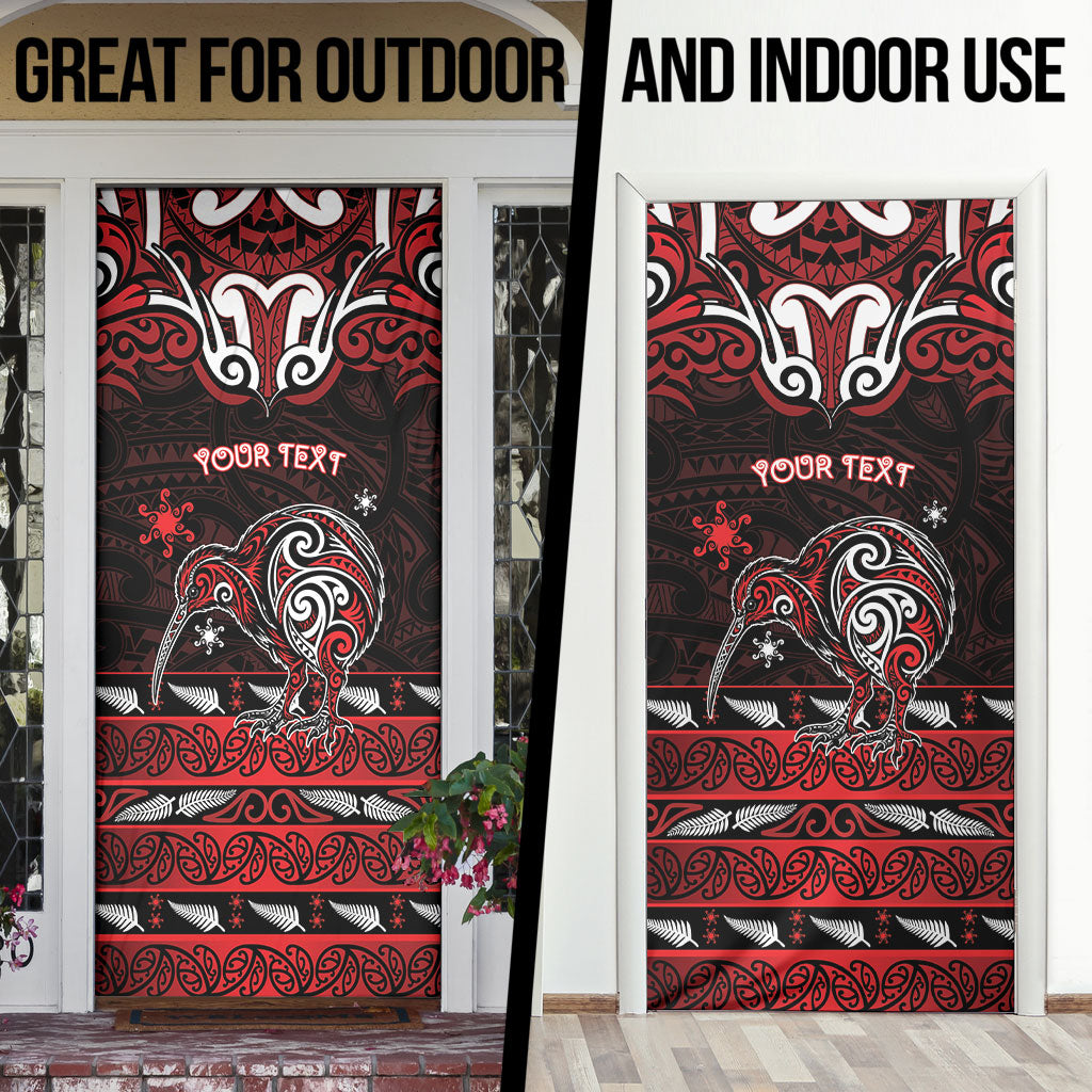 Personalised Ngapuhi Aotearoa Meri Kirihimete Door Cover Maori Kiwi Bird Silver Fern Koru Pattern