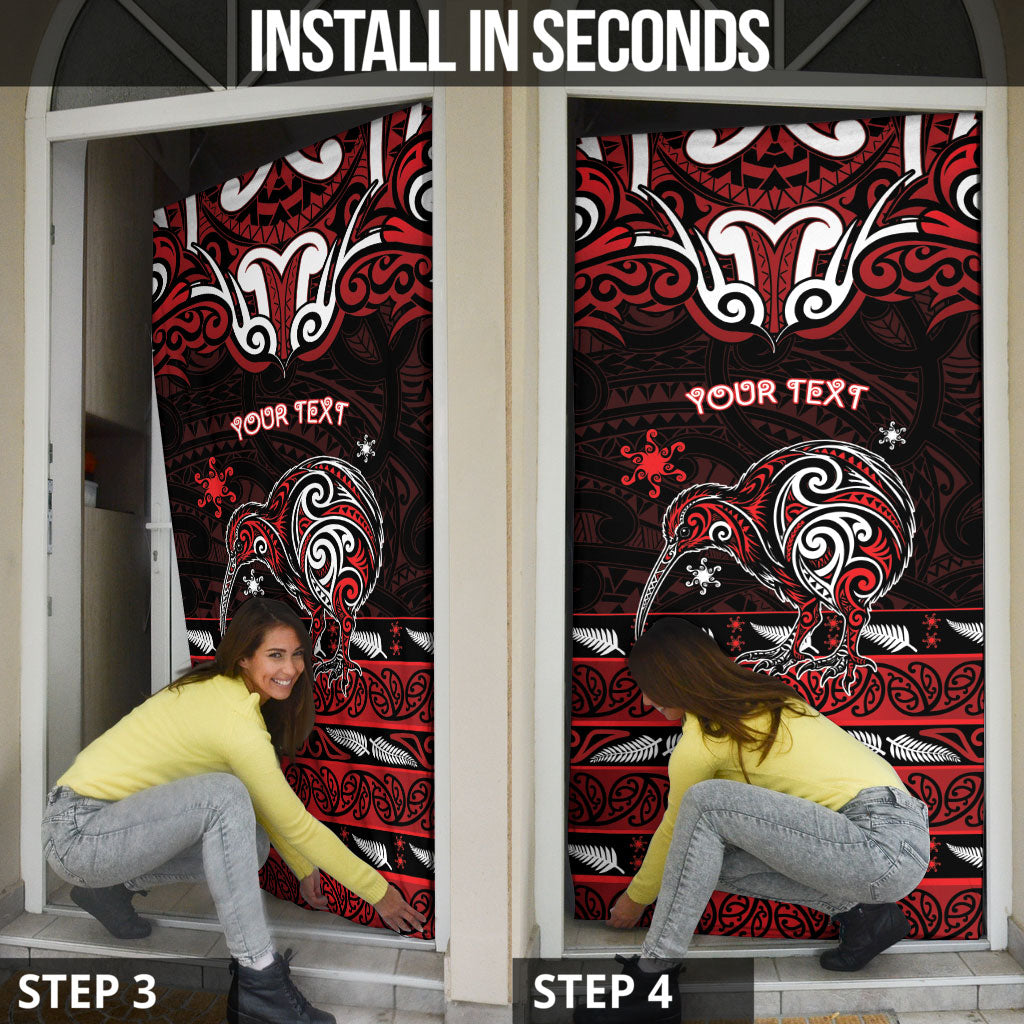 Personalised Ngapuhi Aotearoa Meri Kirihimete Door Cover Maori Kiwi Bird Silver Fern Koru Pattern