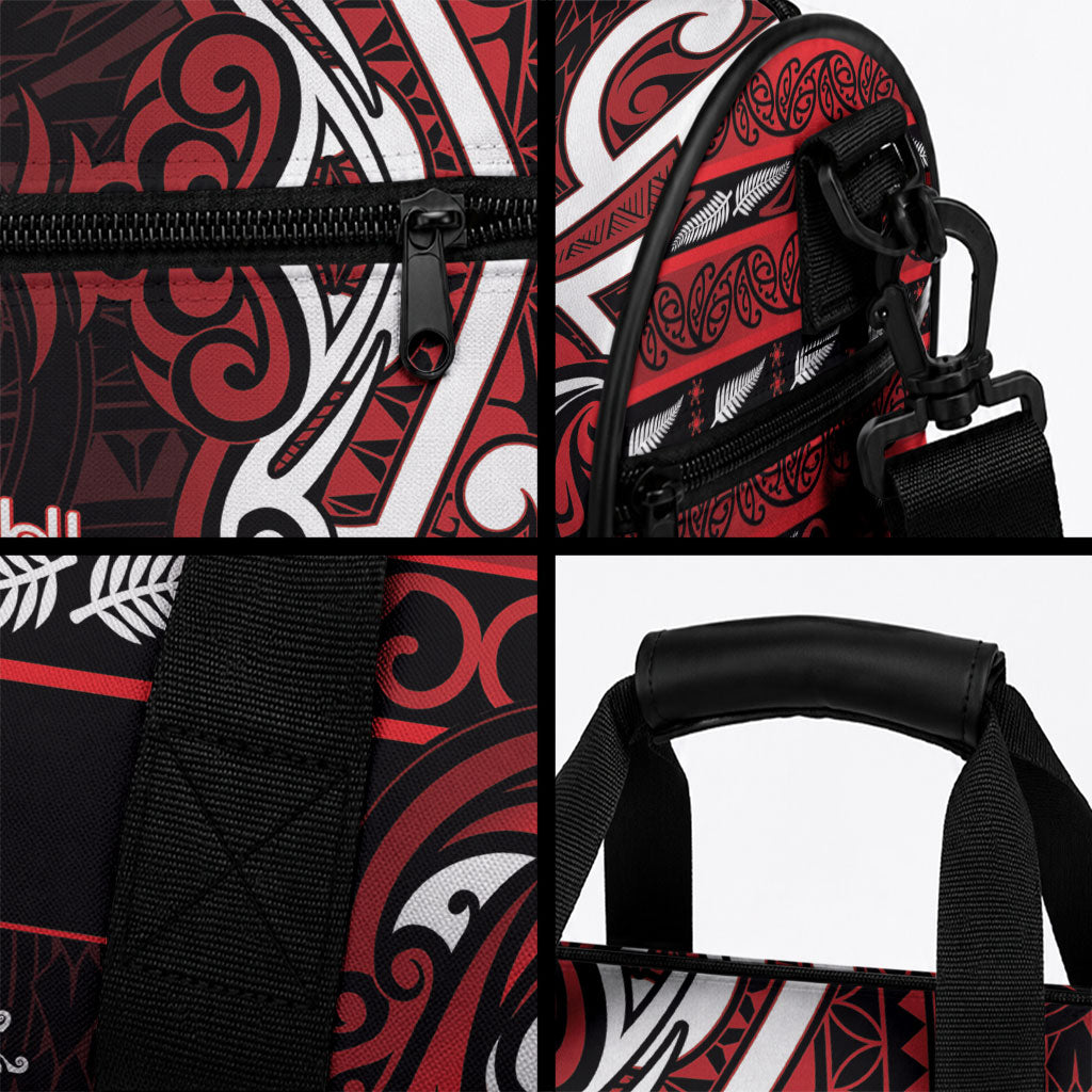Ngapuhi Aotearoa Meri Kirihimete Duffle Bag Maori Kiwi Bird Silver Fern Koru Pattern