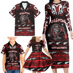 Personalised Ngapuhi Aotearoa Meri Kirihimete Family Matching Long Sleeve Bodycon Dress and Hawaiian Shirt Maori Kiwi Bird Silver Fern Koru Pattern