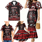 Personalised Ngapuhi Aotearoa Meri Kirihimete Family Matching Mermaid Dress and Hawaiian Shirt Maori Kiwi Bird Silver Fern Koru Pattern